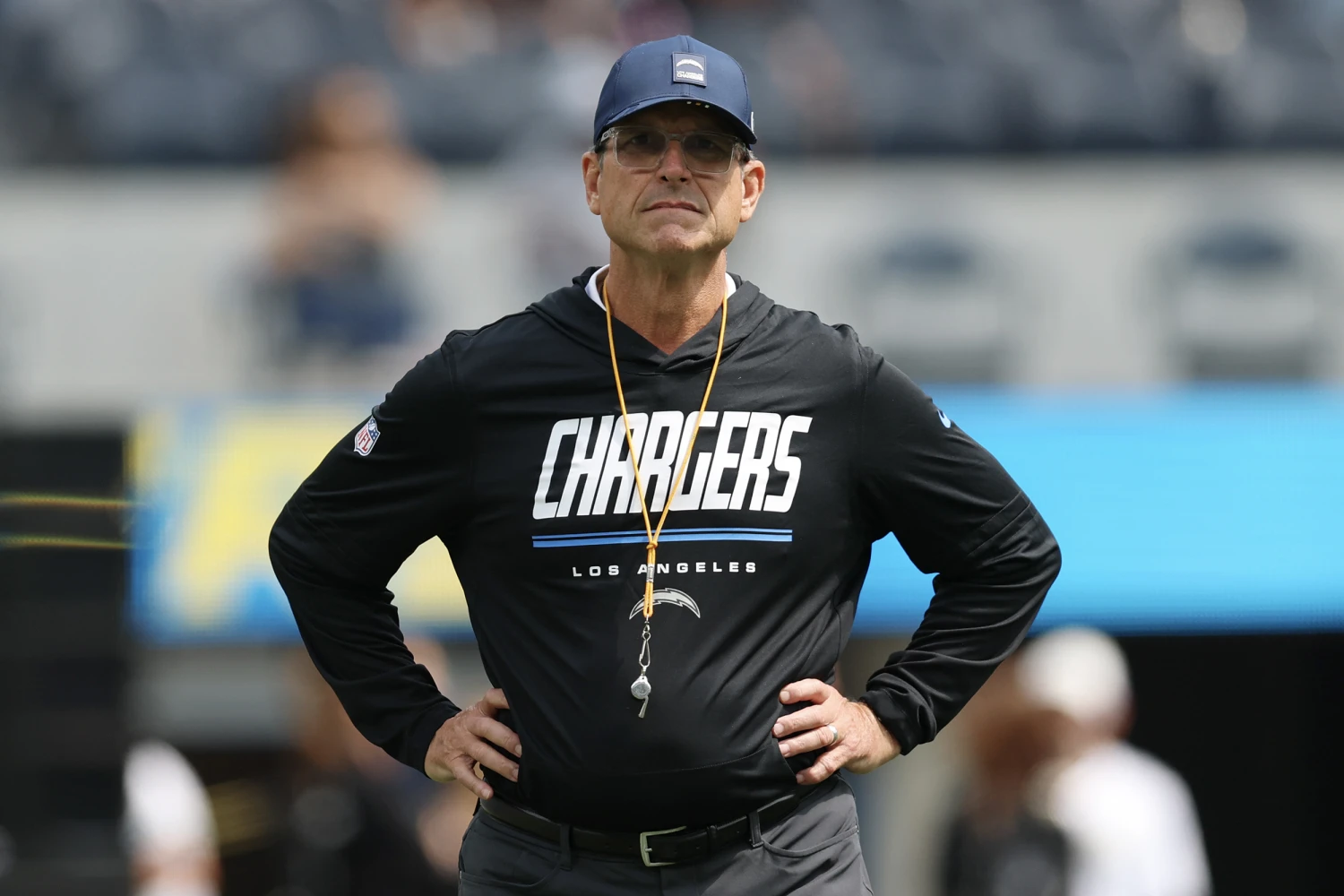 Head coach Jim Harbaugh of the Los Angeles Chargers at SoFi Stadium in Inglewood, Calif. on Sept. 20, 2026..