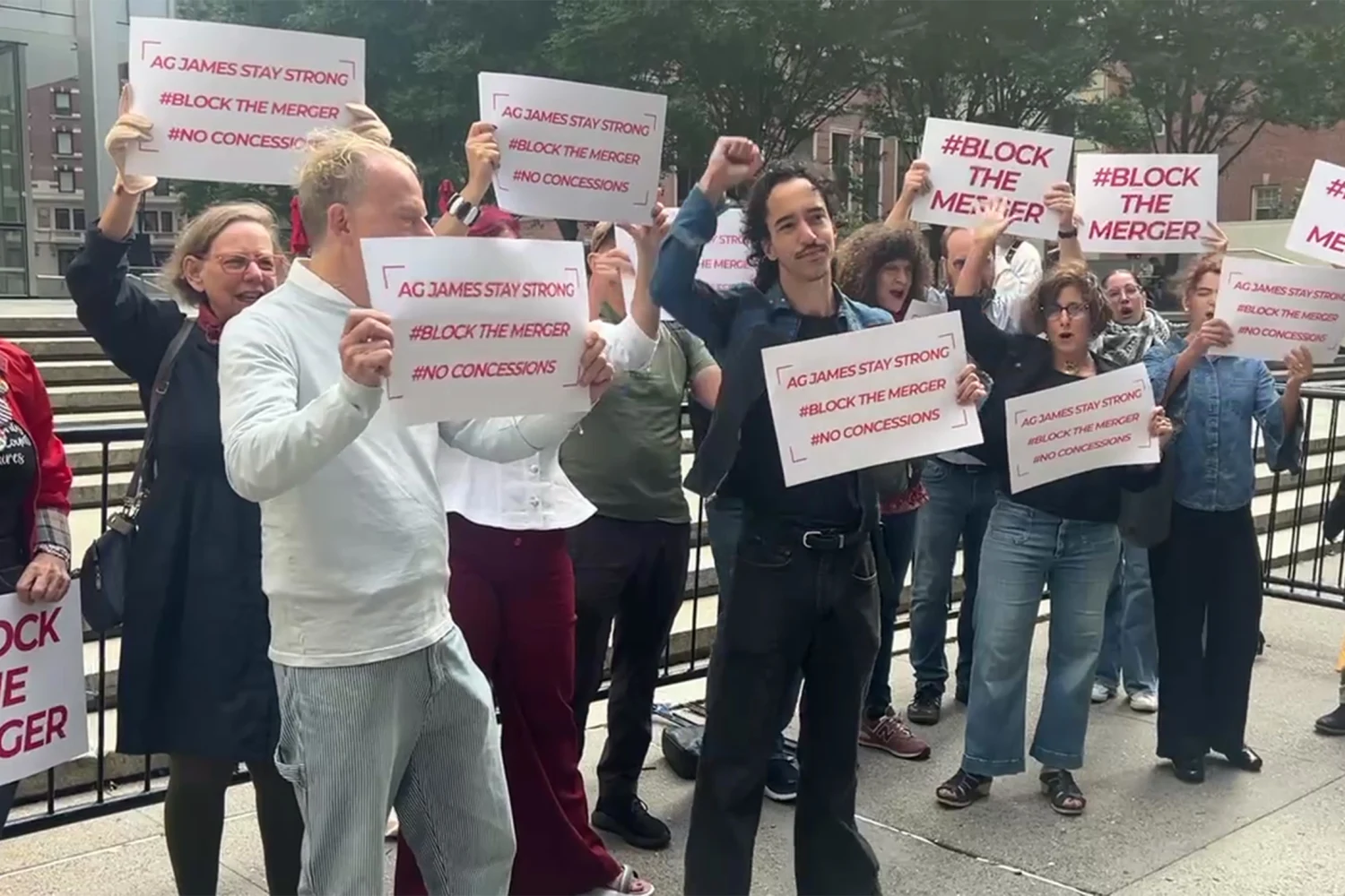 ‘Block the Merger’ push continues on Monday amid reported Paramount settlement with states.