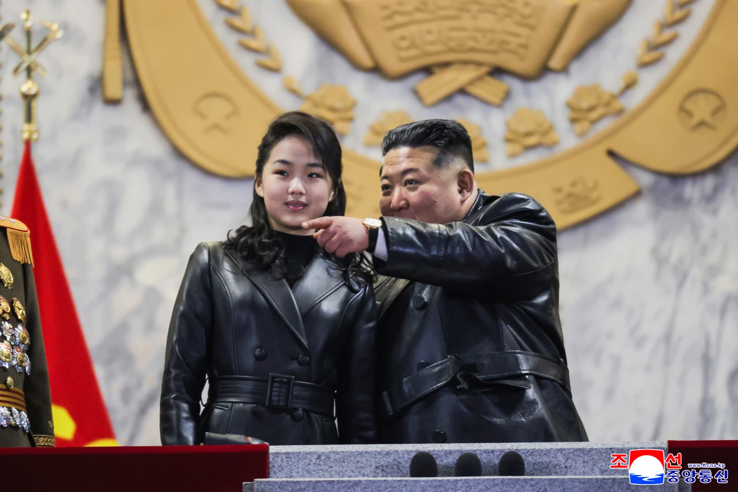 In this photo provided by the North Korean government, its leader Kim Jong Un attends a parade with his daughter in Pyongyang, North Korea, on Feb. 25, 2026 as the North wrapped up the Workers' Party congress.