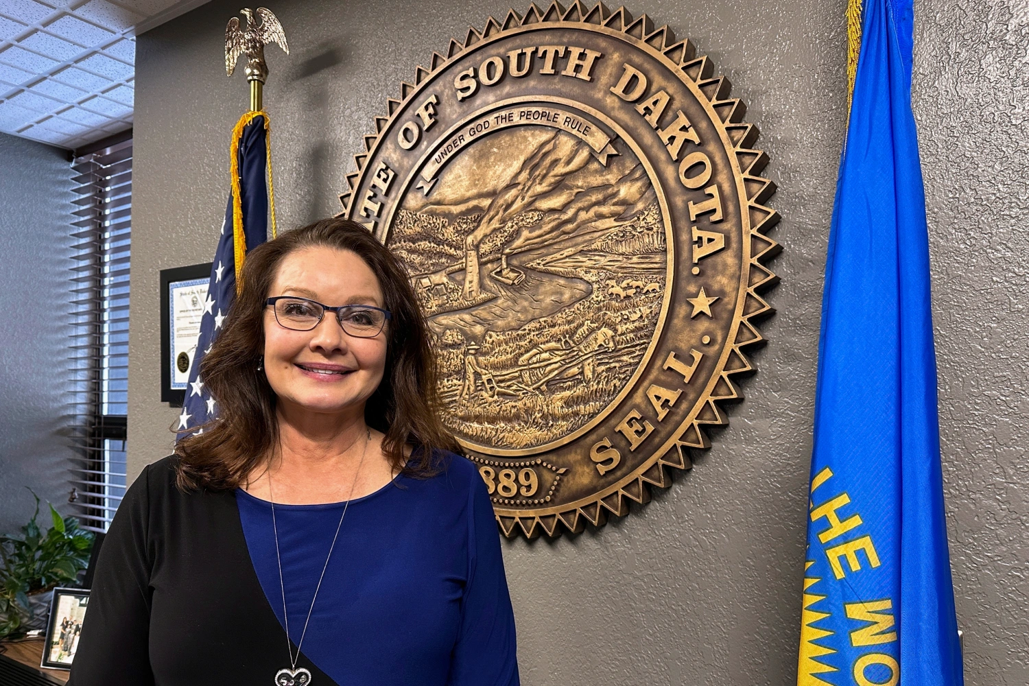 South Dakota Republican Secretary of State Monae Johnson is pictured in her office on Jan. 11, 2024, in Pierre, S.D.