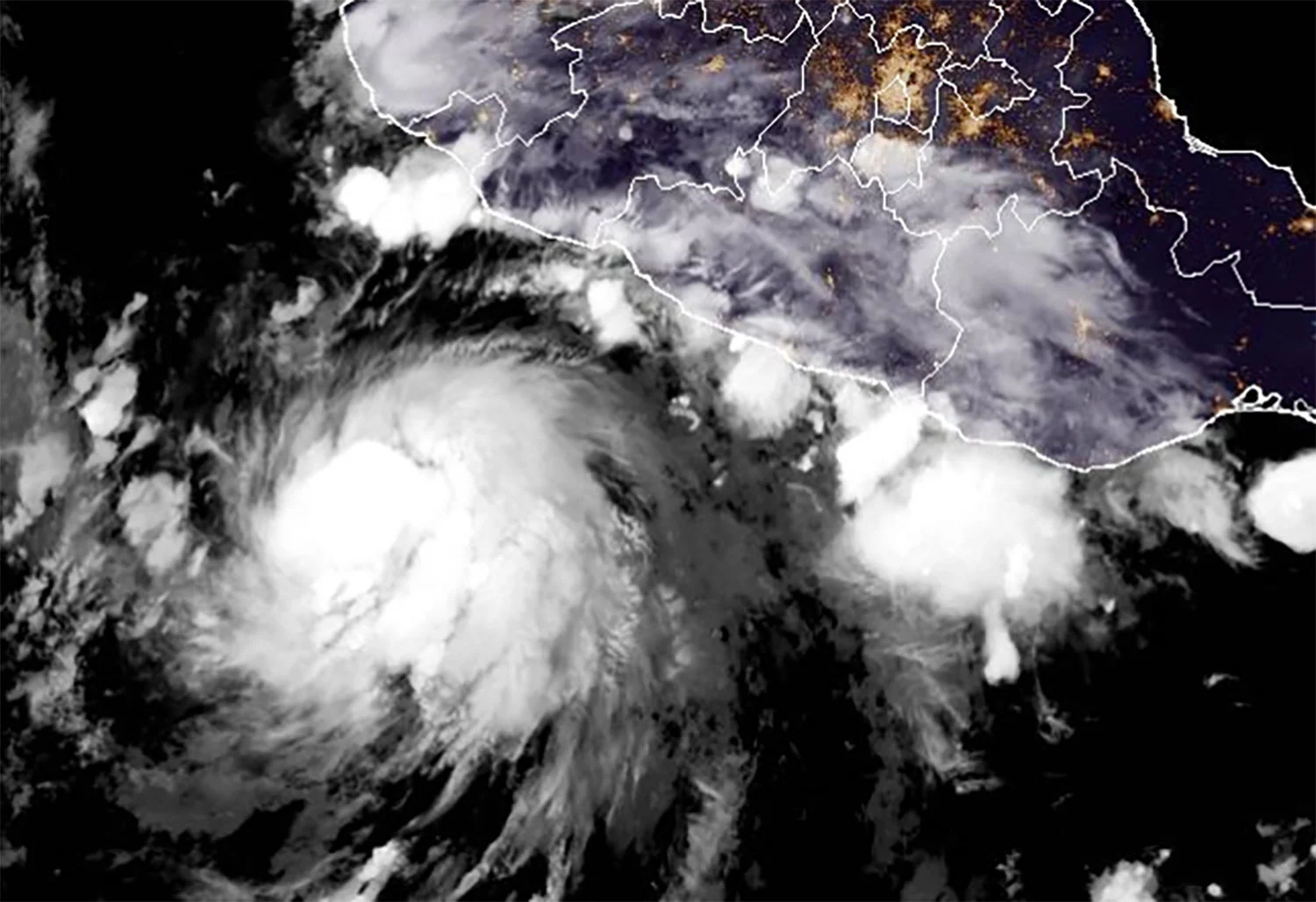 Satellite images show Tropical Storm Polo building in the Pacific Ocean off the coast of southwestern Mexico on Sept. 21, 2026.