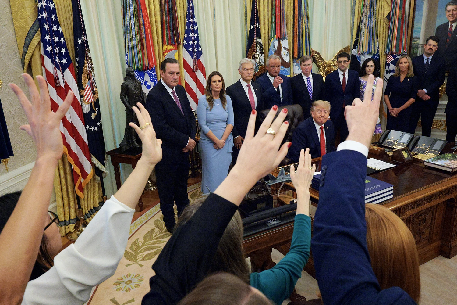 President Trump takes questions from reporters in the Oval Office on Sept. 18, 2026.
