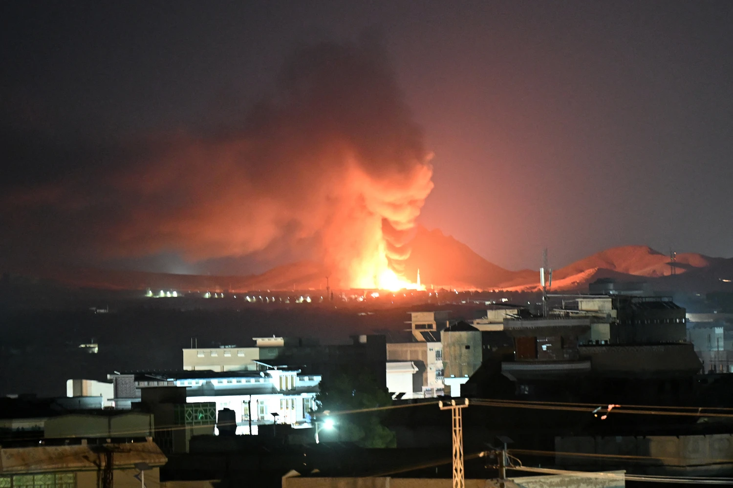 Flames and smoke rise from an area struck by an airstrike in Kandahar on September 24, 2026. An airstrike hit the southern Afghan city of Kandahar on September 24, home to the Taliban government's supreme leader, a resident told AFP.