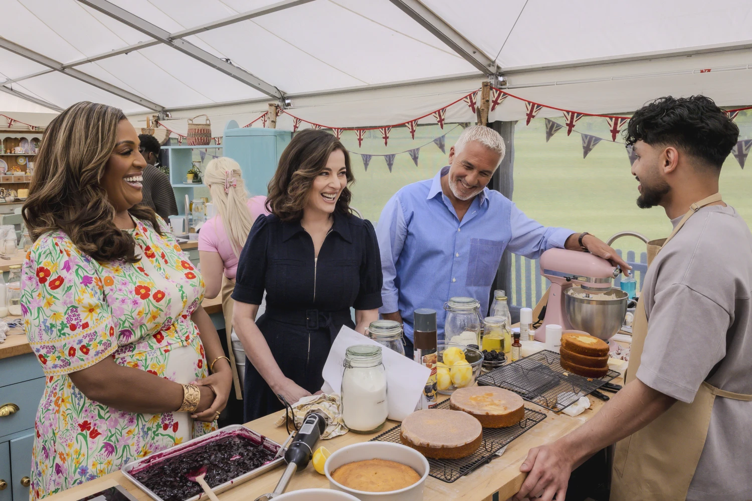 Alison Hammond, Nigella Lawson and Paul Hollywood on the series 17 premiere of "The Great British Bakeoff."
