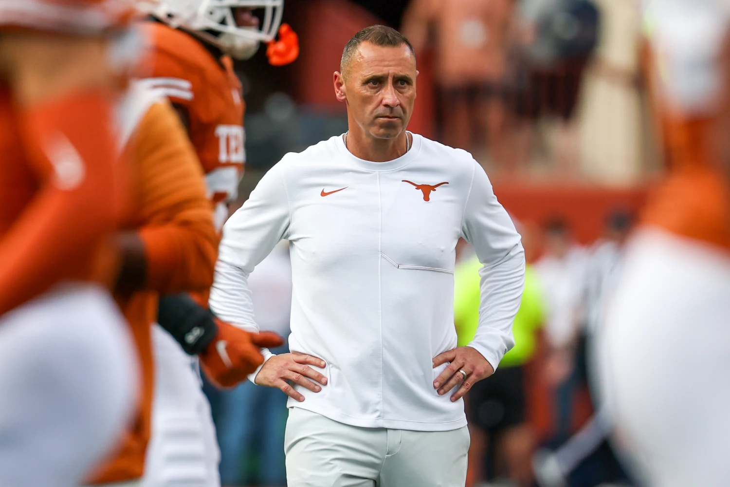 Head coach Steve Sarkisian of the Texas Longhorns on Sept. 19, 2026, at Darrell K Royal-Texas Memorial Stadium in Austin, Texas.