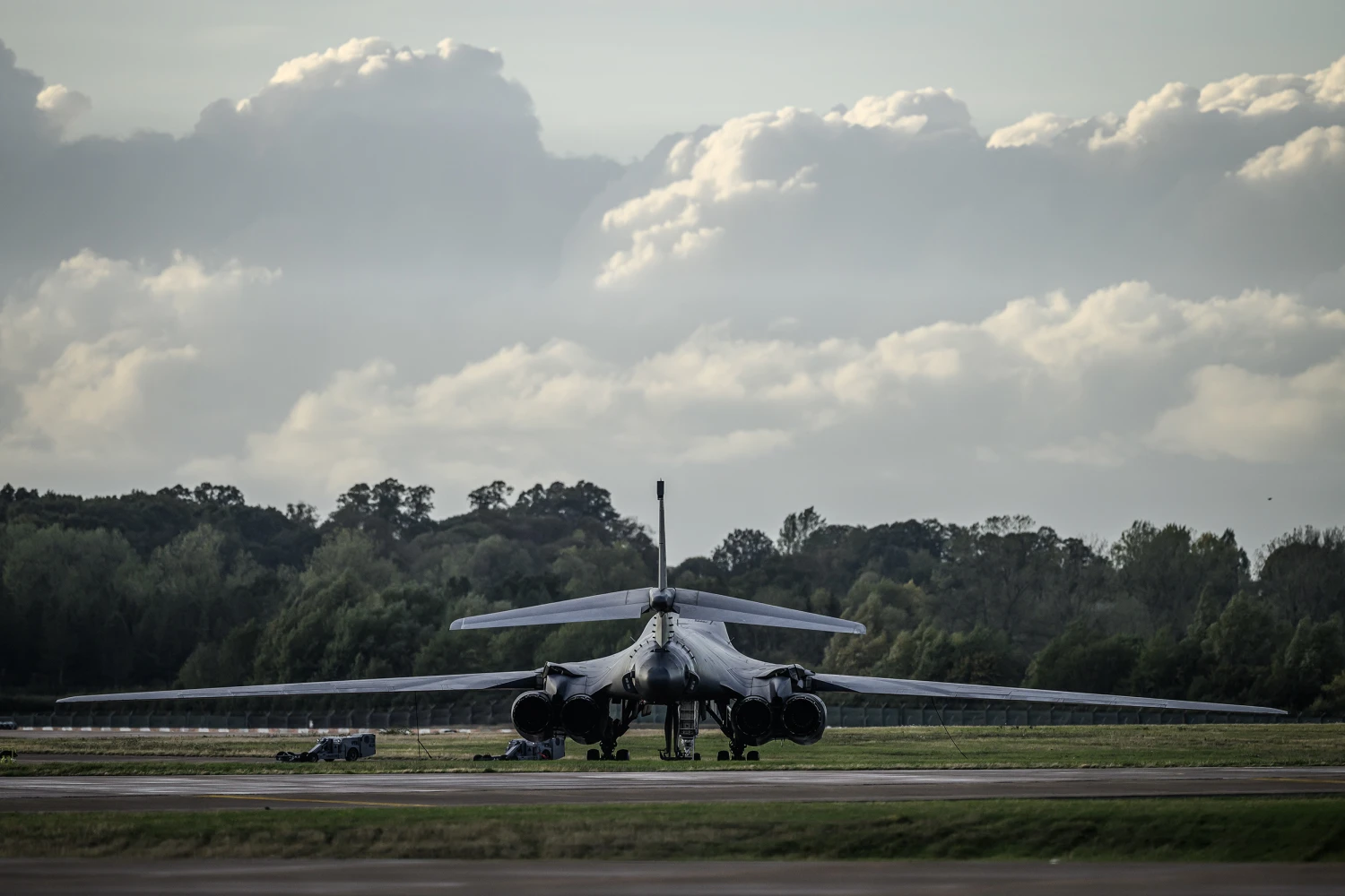 A US Air Force B-1 Lancer bomber is pictured on the tarmac at RAF Fairford base on September 27, 2026 in Fairford, England.