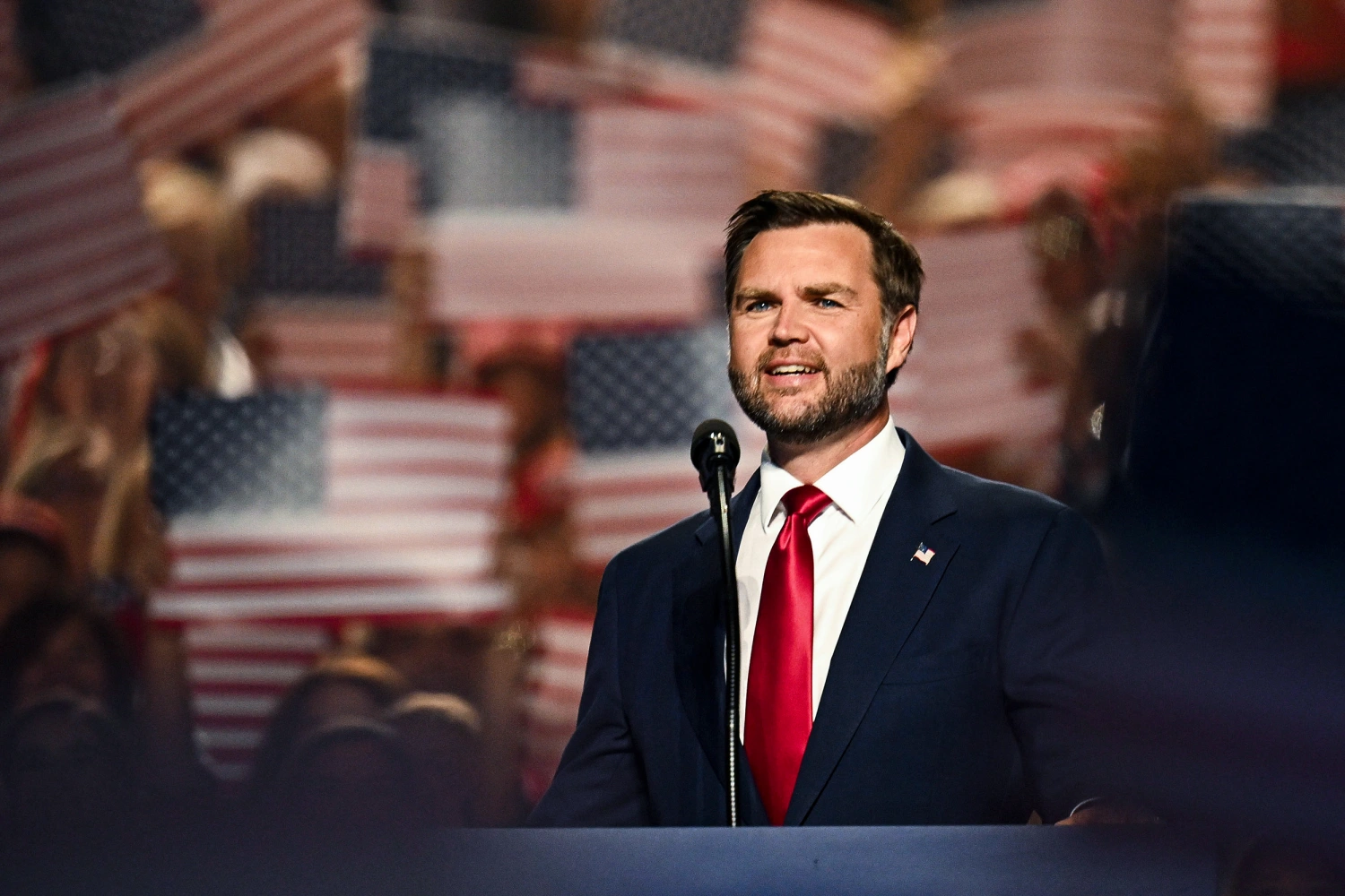 Vice President JD Vance speaks on stage on the second day of the 2026 Republican National Convention at the American Airlines Center on Sept. 10, 2026 in Dallas, Texas.