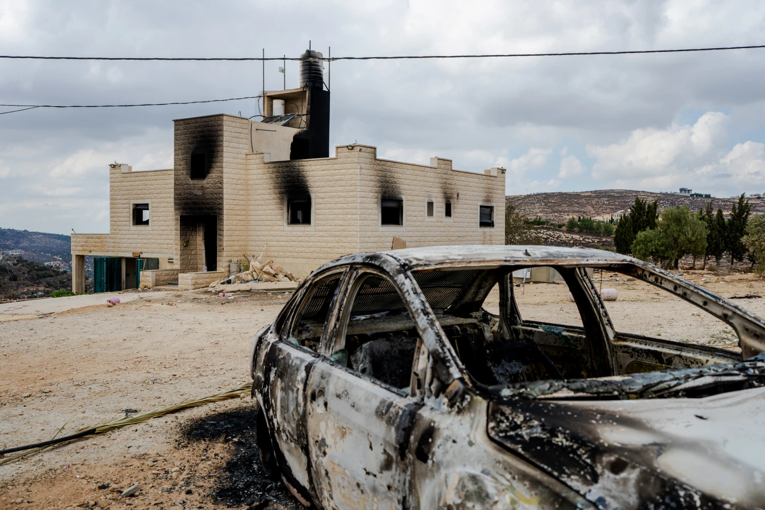 A damaged property belonging to the Tubassi family in Jalud, West Bank on Sept. 29, 2026. Israeli settlers reportedly attacked the property.