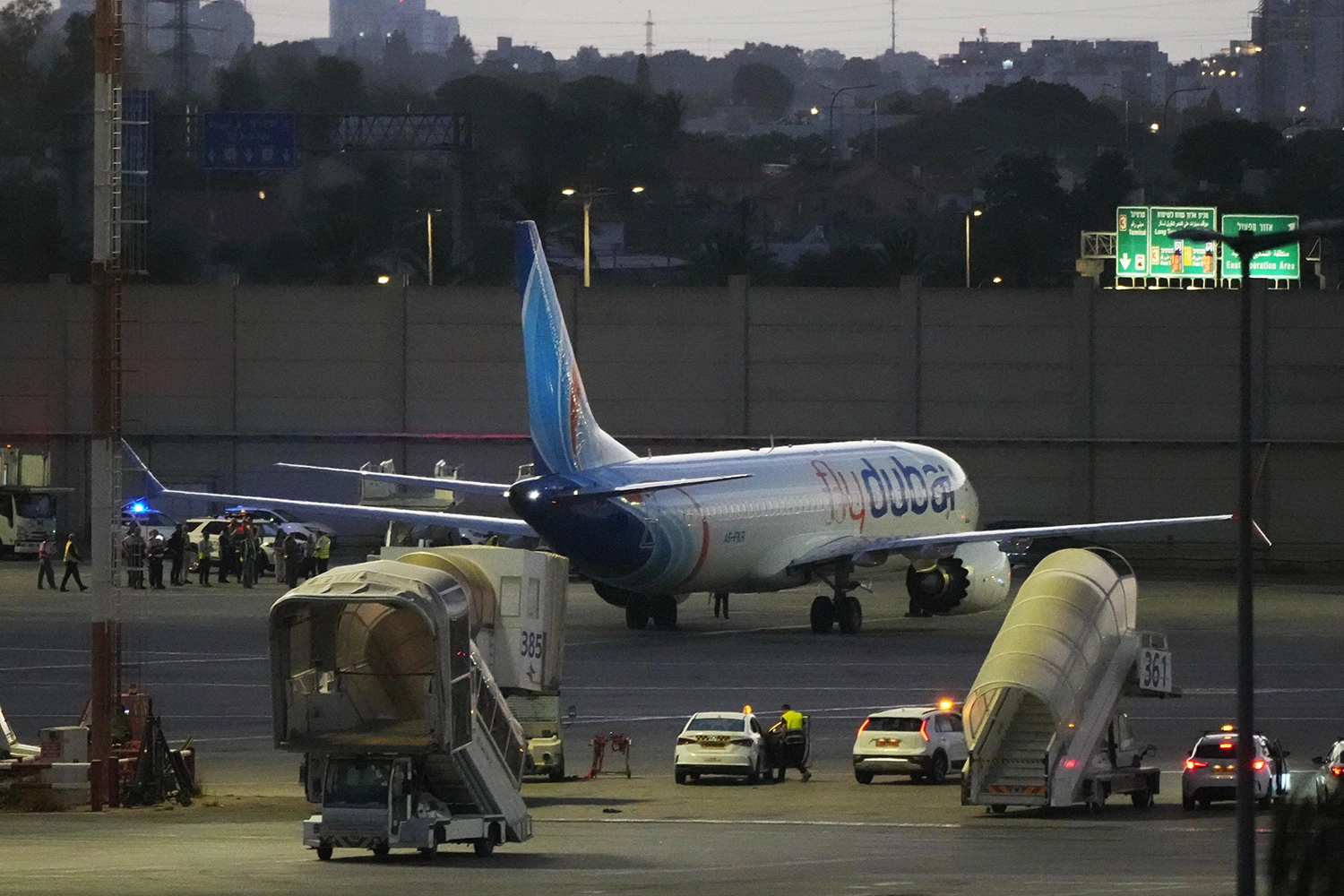 A FlyDubai aircraft carrying Israelis who experienced an emergency landing in Saudi Arabia, arrives at Ben Gurion International Airport, near Tel Aviv on Sept. 30, 2026.