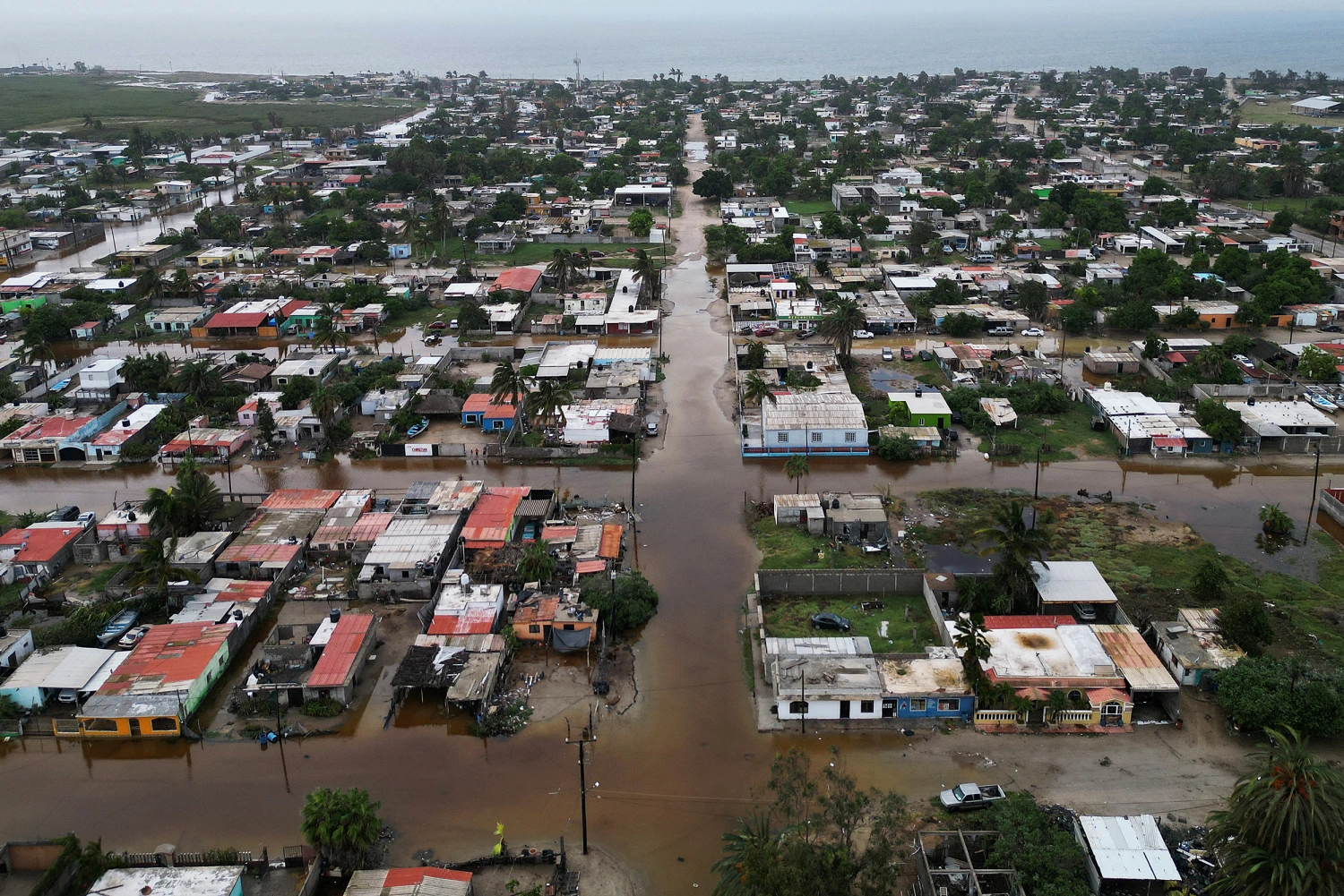 Flooded streets in Puerto San Carlos on Tuesday.