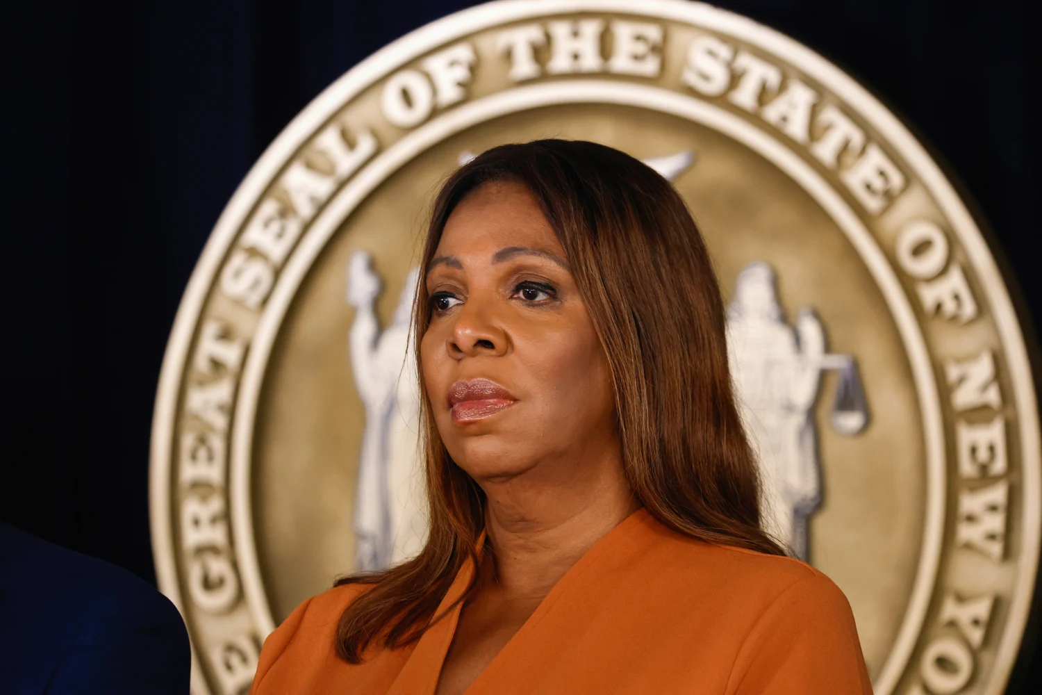 Letitia James, New York's attorney general, during a news conference in New York, US, on Monday, Sept. 21, 2026.