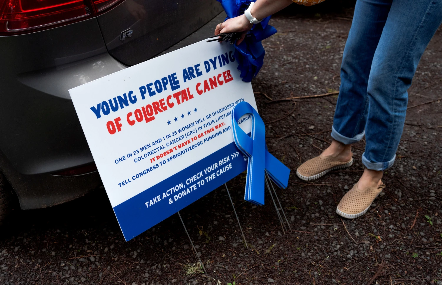 Signage kit for colorectal cancer on Bainbridge Island, Wash., on  April 2, 2025.