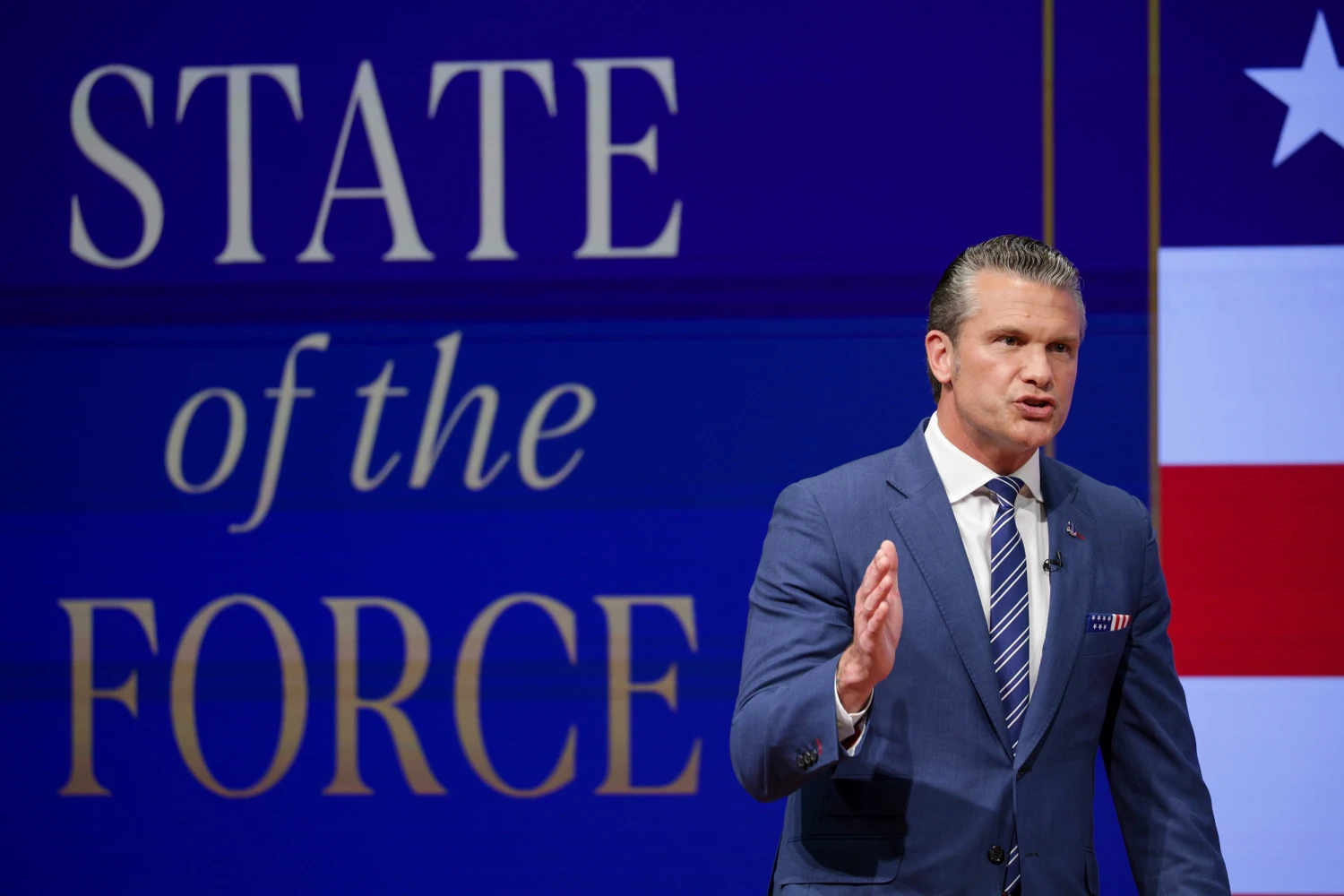 Secretary of War Pete Hegseth gives a State of the Force address at Marine Corps Base Quantico on September 30, 2026 in Quantico, Virginia.