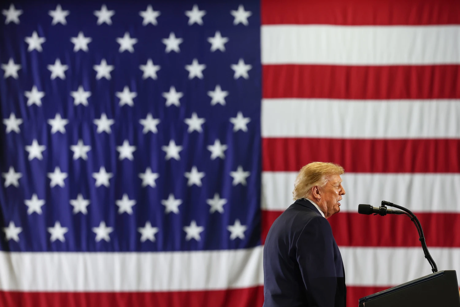 U.S. President Donald Trump speaks during a campaign rally with Oklahoma Republican gubernatorial candidate Mike Mazzei at the Choctaw Event Center on October 01, 2026 in Durant, Okla.