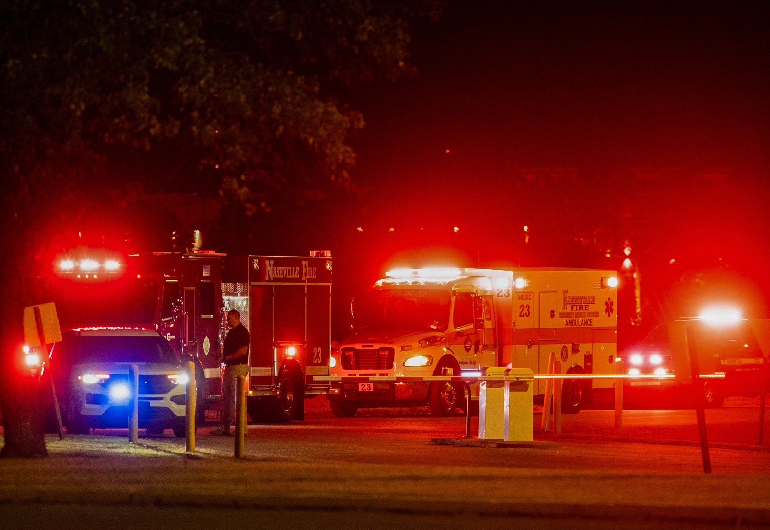 Emergency vehicles arrive at Riverbend Maximum Security Institution on Sept. 30.