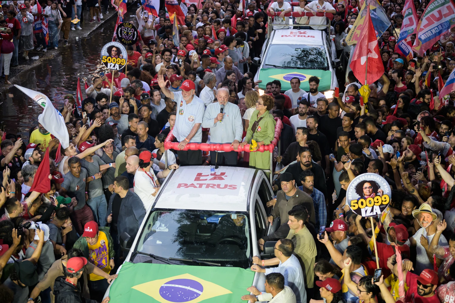 Brazil's President and presidential candidate Luiz Inacio Lula da Silva speaks during a campaign rally in Belo Horizonte, Minas Gerais state, Brazil on October 2.