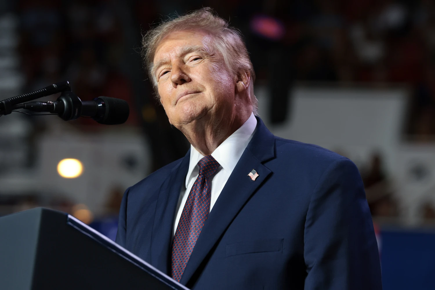 President Donald Trump pauses as he speaks during a campaign rally in the Mitchell Center at the University of South Alabama in Mobile, Oct. 2, 2026.