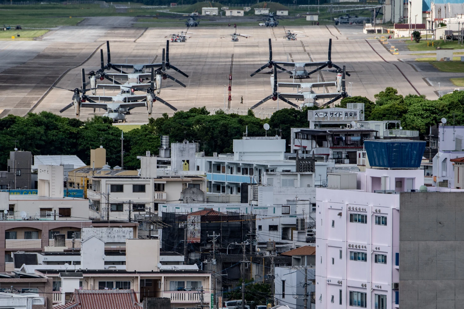 A general view of the U.S. Marine Corps Air Station Futenma from Kakazutakadai Park in Ginowan, Okinawa prefecture. For decades, residents of Japan's Okinawa have strongly opposed the U.S. military bases that dot the region.