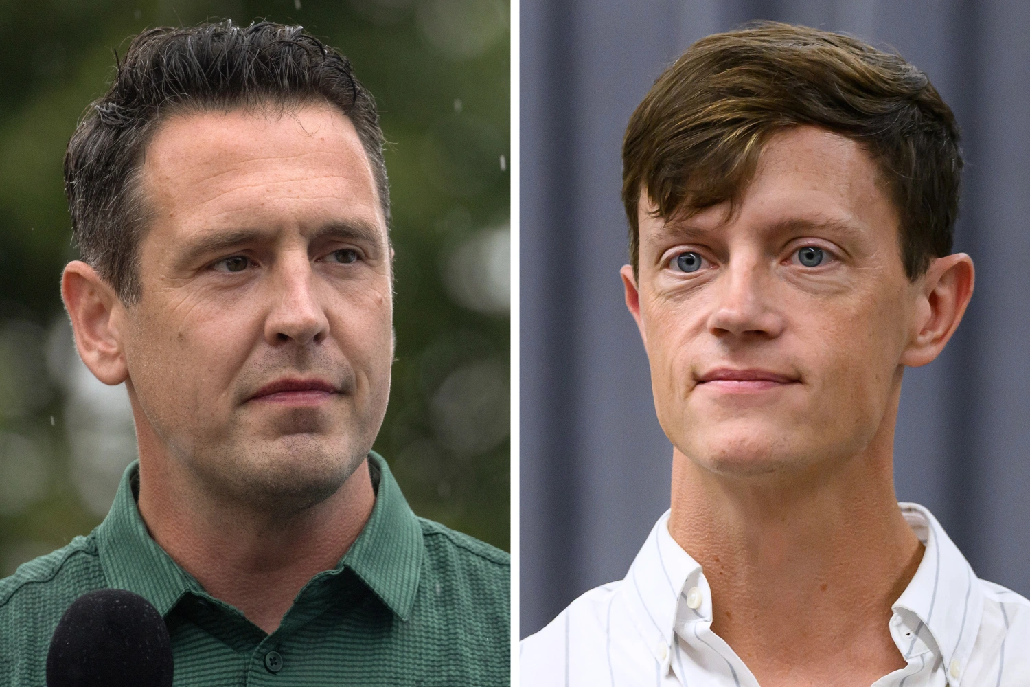Iowa Republican gubernatorial candidates Zach Lahn, left, and Rob Sand .