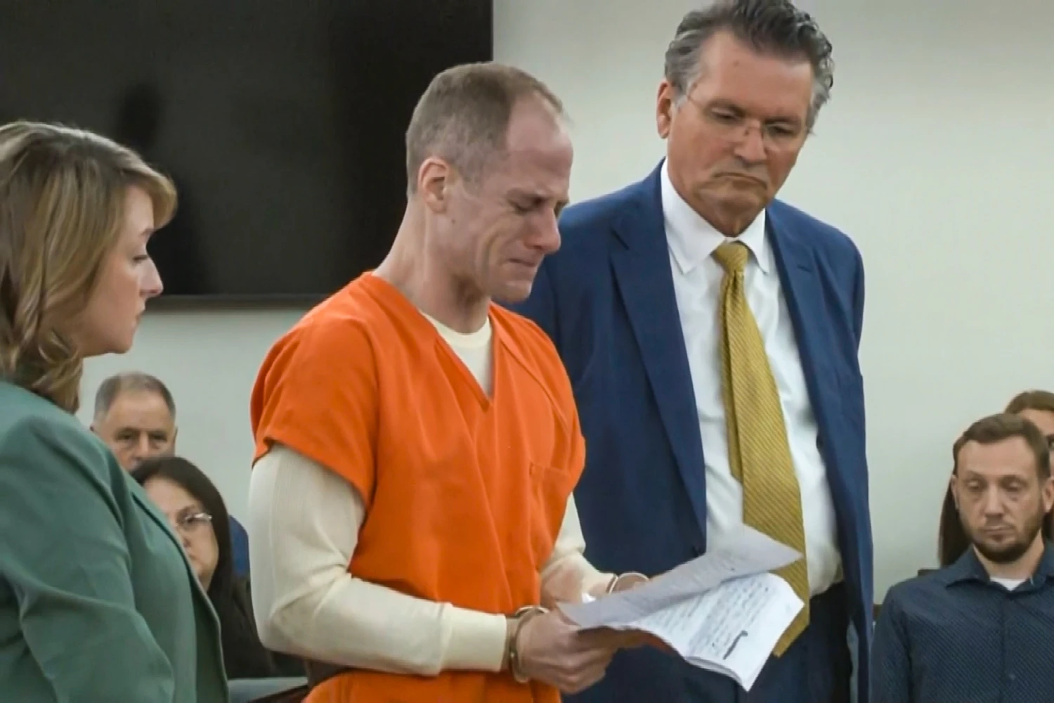 Caleb Flynn reading his statement to the court Monday in Troy, Ohio, before being sentenced.