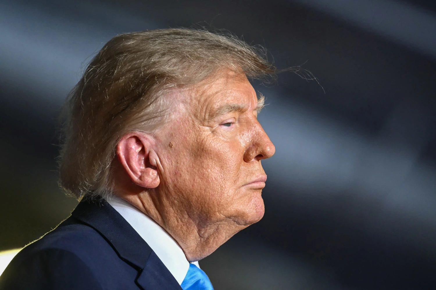 US President Donald Trump looks on during a campaign rally at Pinnacle Bank Expo Center in Grand Island, Nebraska, on Oct., 5, 2026.