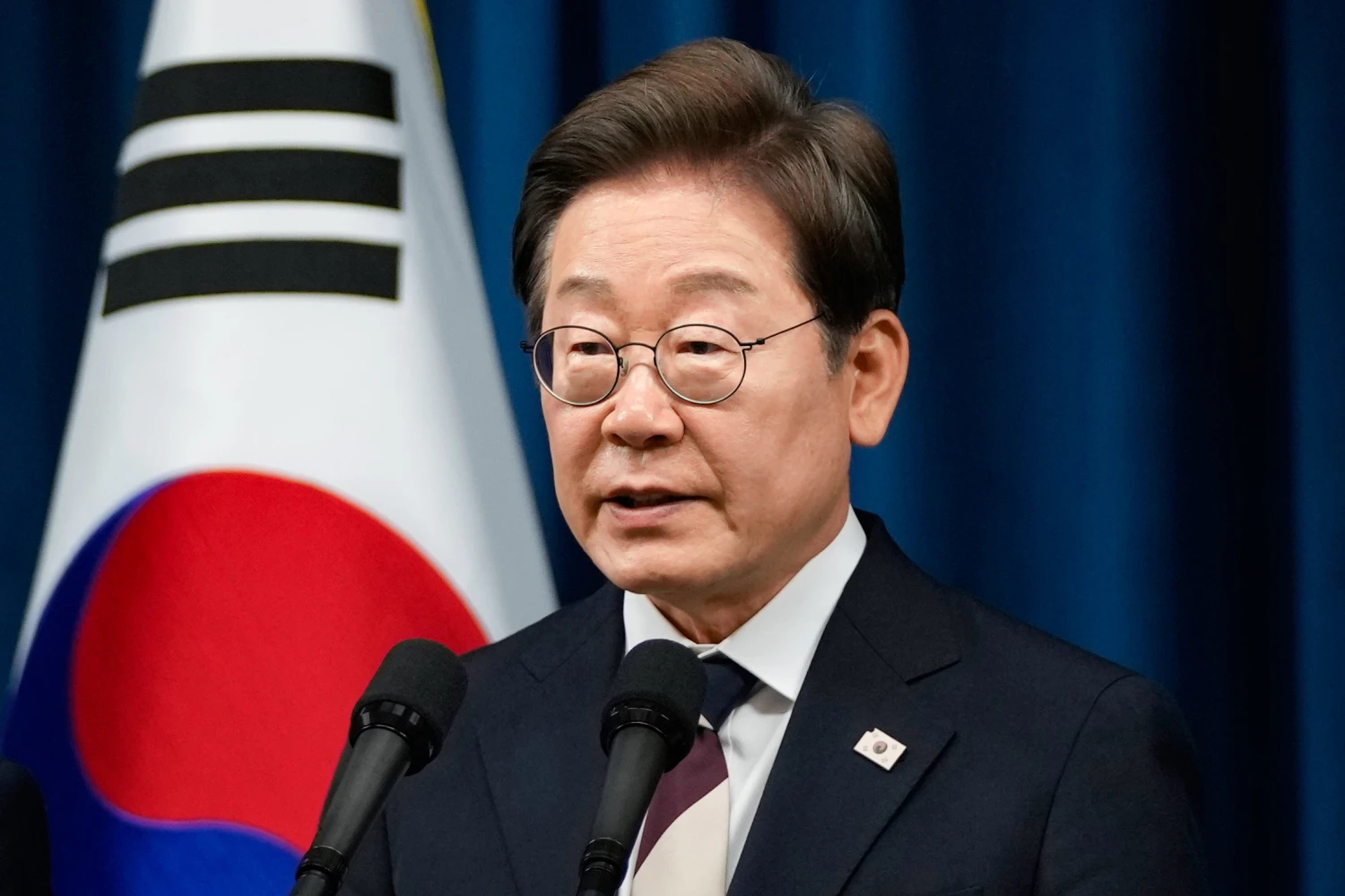 South Korean President Lee Jae-myung during a news conference at the presidential office in Seoul on June 4, 2025. Lee began his five-year term without a transition period earlier in the day as he won a snap election following the impeachment of former President Yoon Suk Yeol over his failed martial law bid in December.
