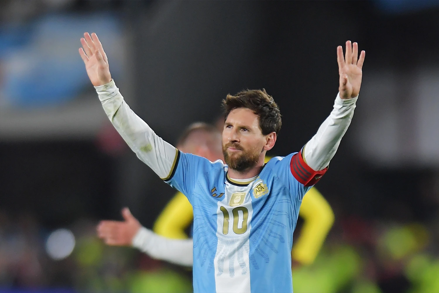 Lionel Messi of Argentina celebrates scoring his team's third goal during the International Friendly match between Argentina and Benin at Estadio Monumental Antonio V. Liberti on October 06, 2026 in Buenos Aires, Argentina.