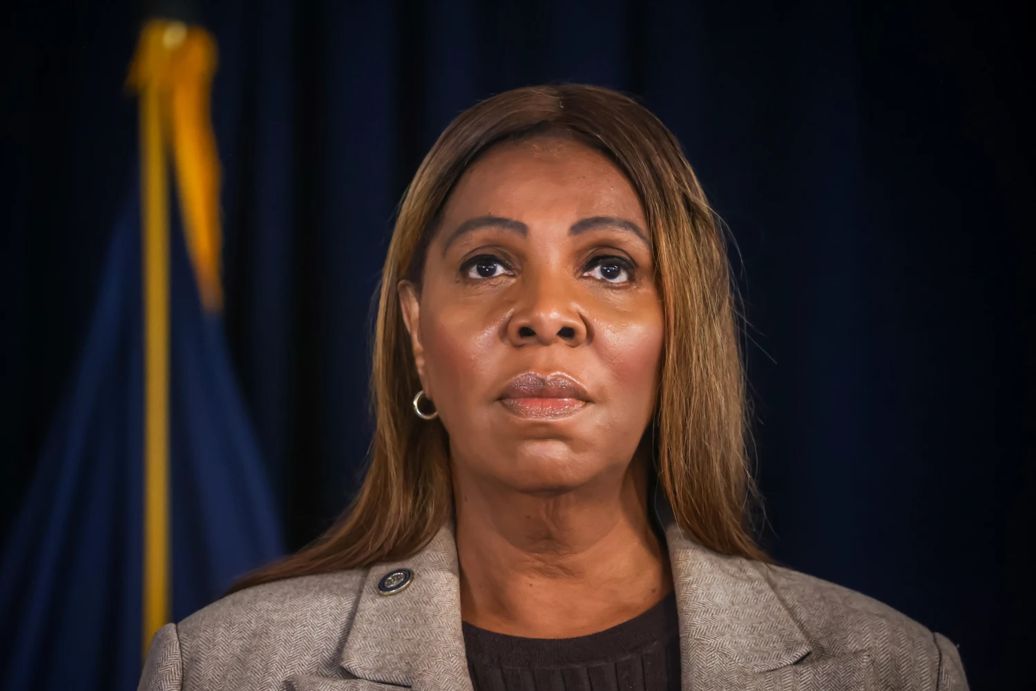 Letitia James, New York's attorney general, during a news conference in New York, US, on Friday, Oct. 2, 2026.