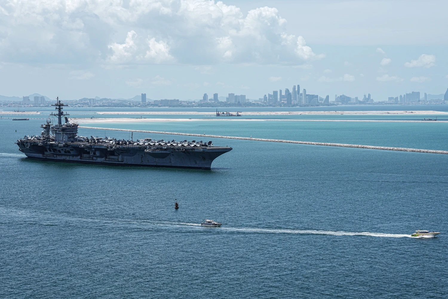 U.S nuclear-powered aircraft carrier USS Abraham Lincoln (CVN-72) departs Laem Chabang Port, near the city of Pattaya on Sept., 06, 2026.