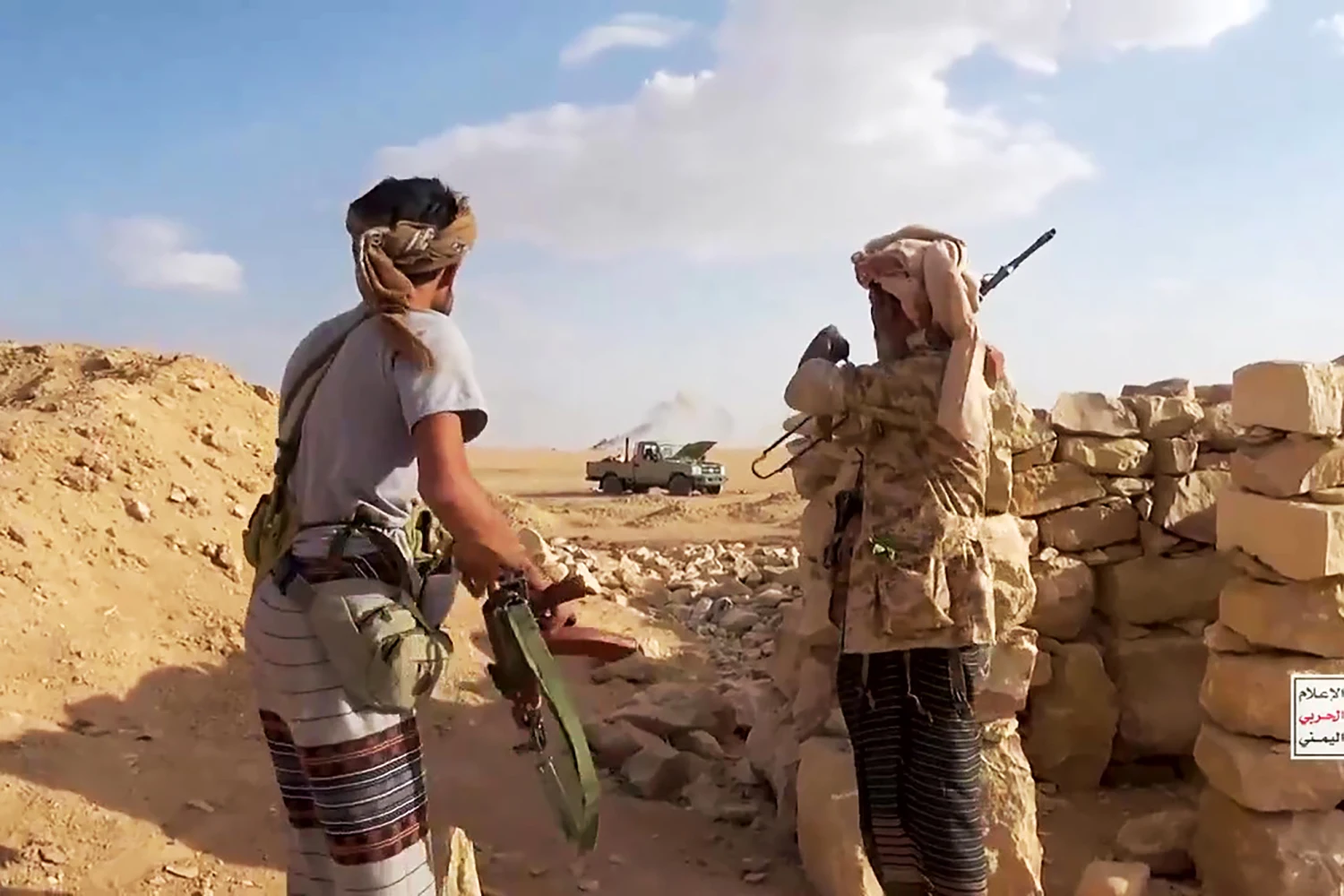 In this handout photo provided by Houthi Media Center, fighters of Yemen's Houthi group fighting against the Saudi-backed forces on September 14, 2026 in Al Jawf province, Yemen.