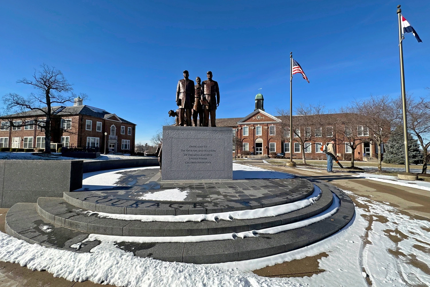 A statue sits on the campus of Lincoln University, Wednesday, Jan. 17, 2024, in Jefferson City, Mo.