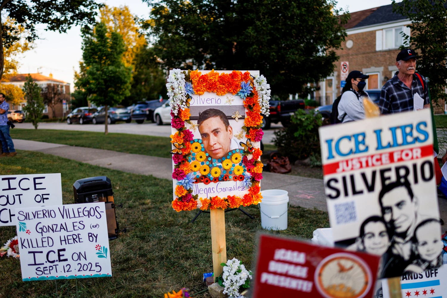 A memorial for Silverio Villegas Gonzalez on Sept. 15, 2026, in Chicago.