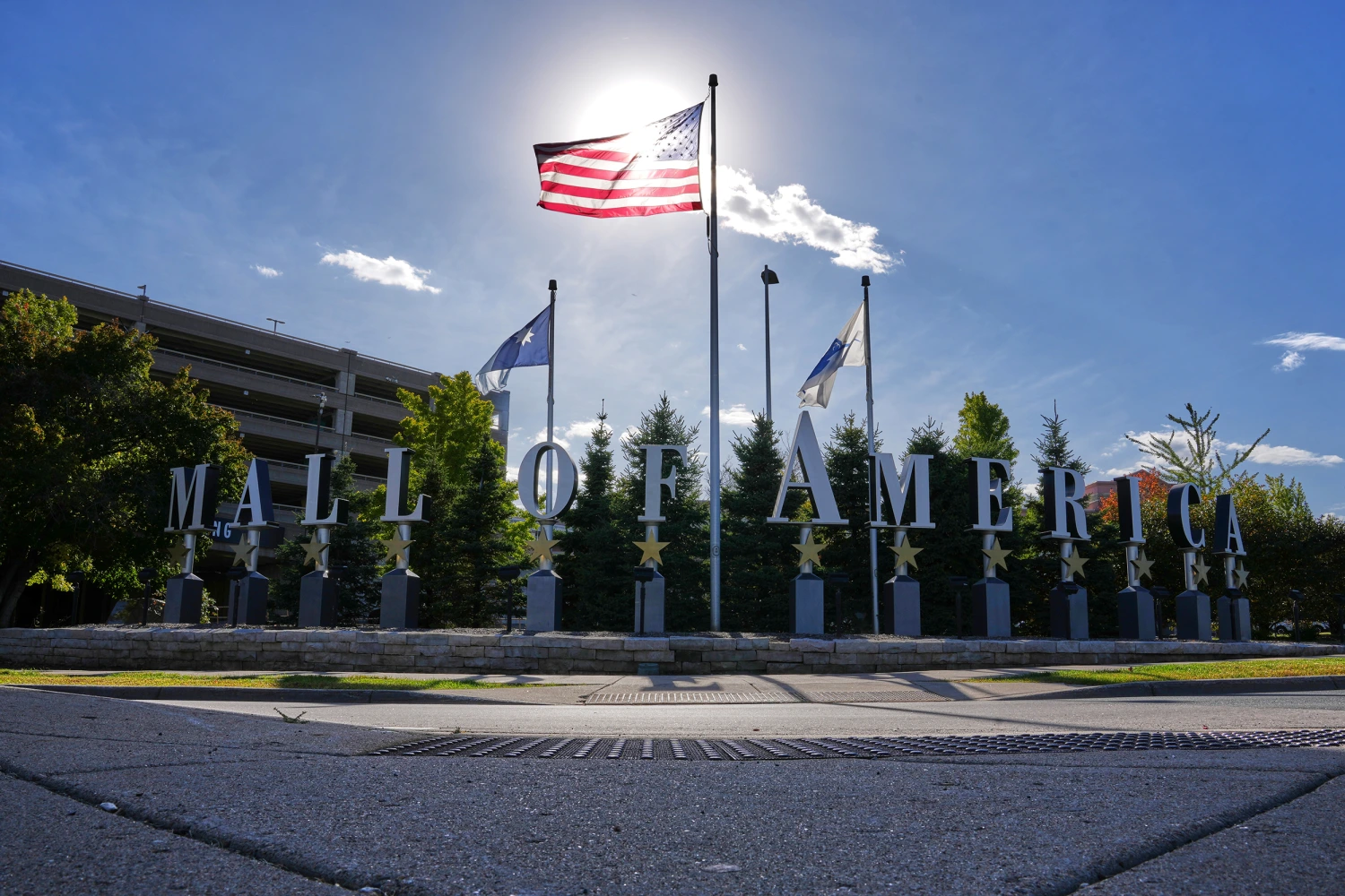 The Mall of America flies an American flag, Wednesday, Oct. 7, 2026, in Bloomington, Minn.