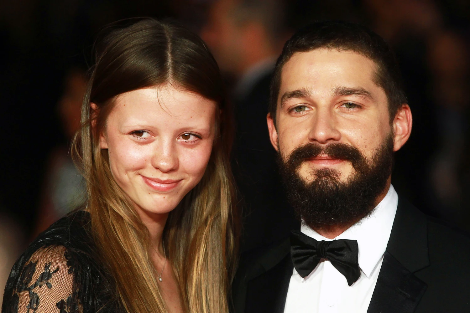 Mia Goth and Shia LaBeouf attend the 'Fury' Closing Night Gala at Odeon Leicester Square on October 19, 2014 in London, England.