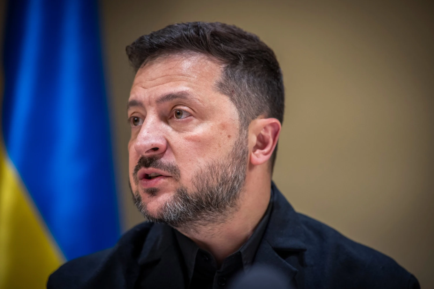 Ukrainian President Volodymyr Zelenskyy speaks to the media after a German-Ukrainian business forum in Kyiv, Ukraine, Sunday, Oct. 4, 2026.