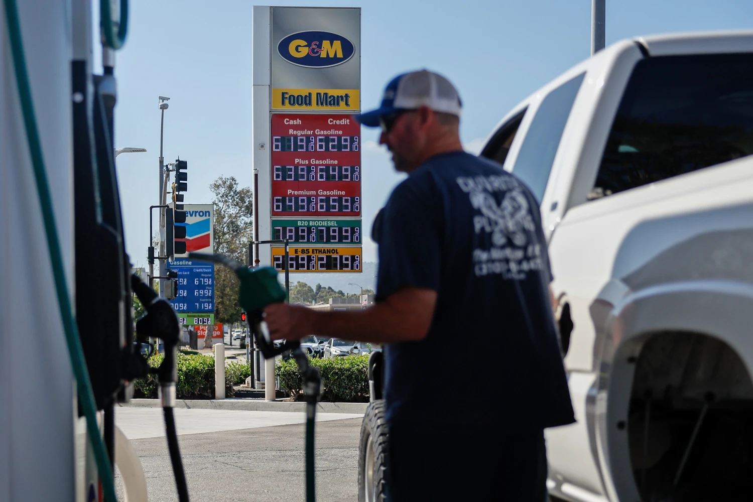A driver refuels with diesel in Torrance, Calif., on Sept. 28, 2026.