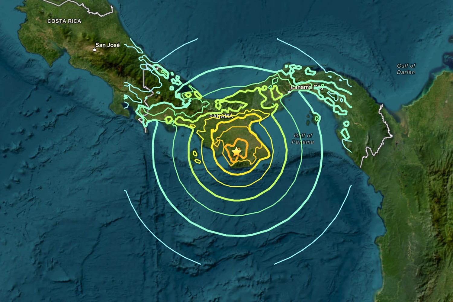 The 7.6 magnitude earthquake's radius in Panama on Friday