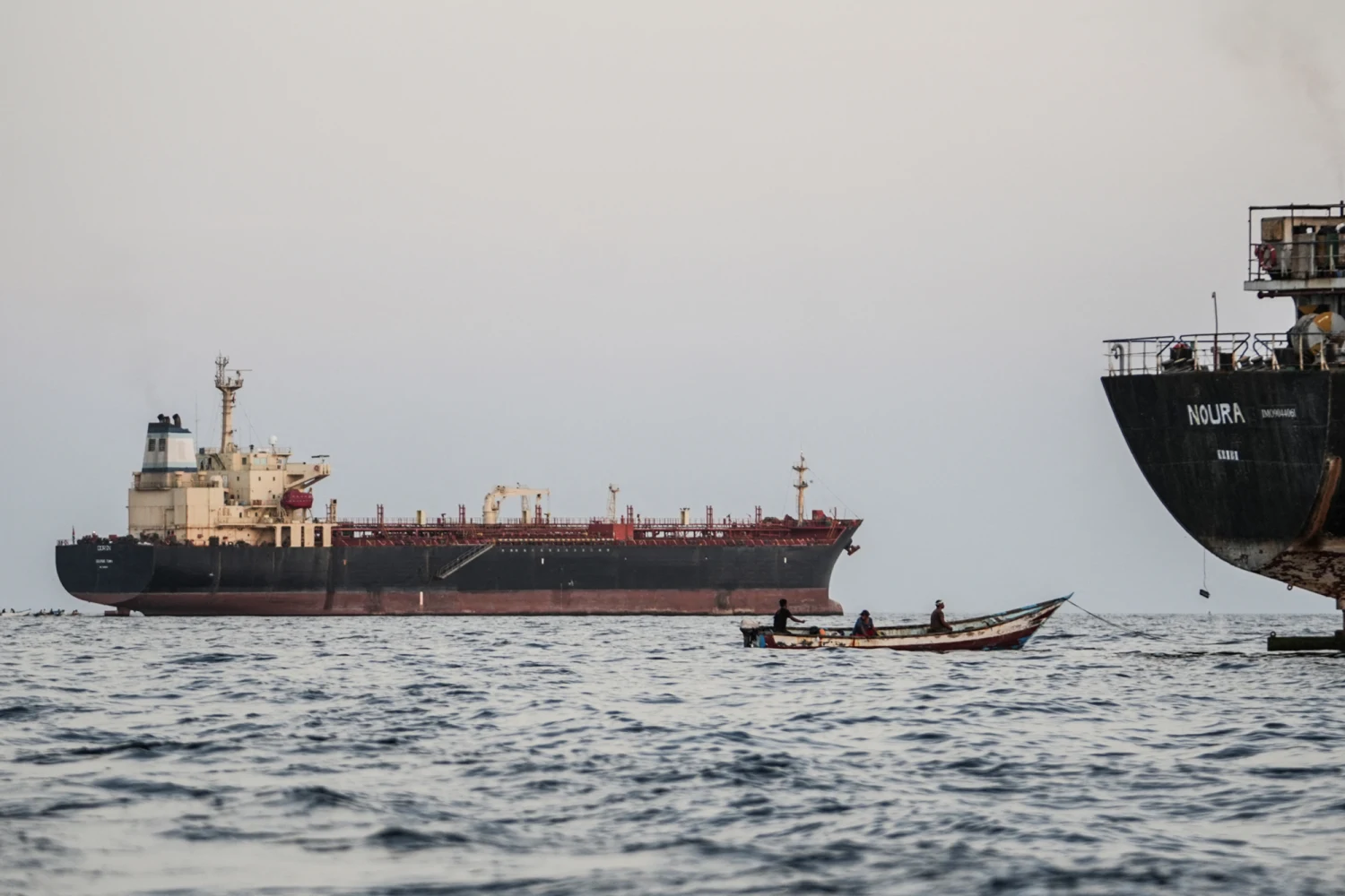 Commercial vessels are anchored off Yemen's coast at Bab al-Mandeb, in the straits connecting the Red Sea with the Gulf of Aden and the Indian Ocean on September 12, 2026.