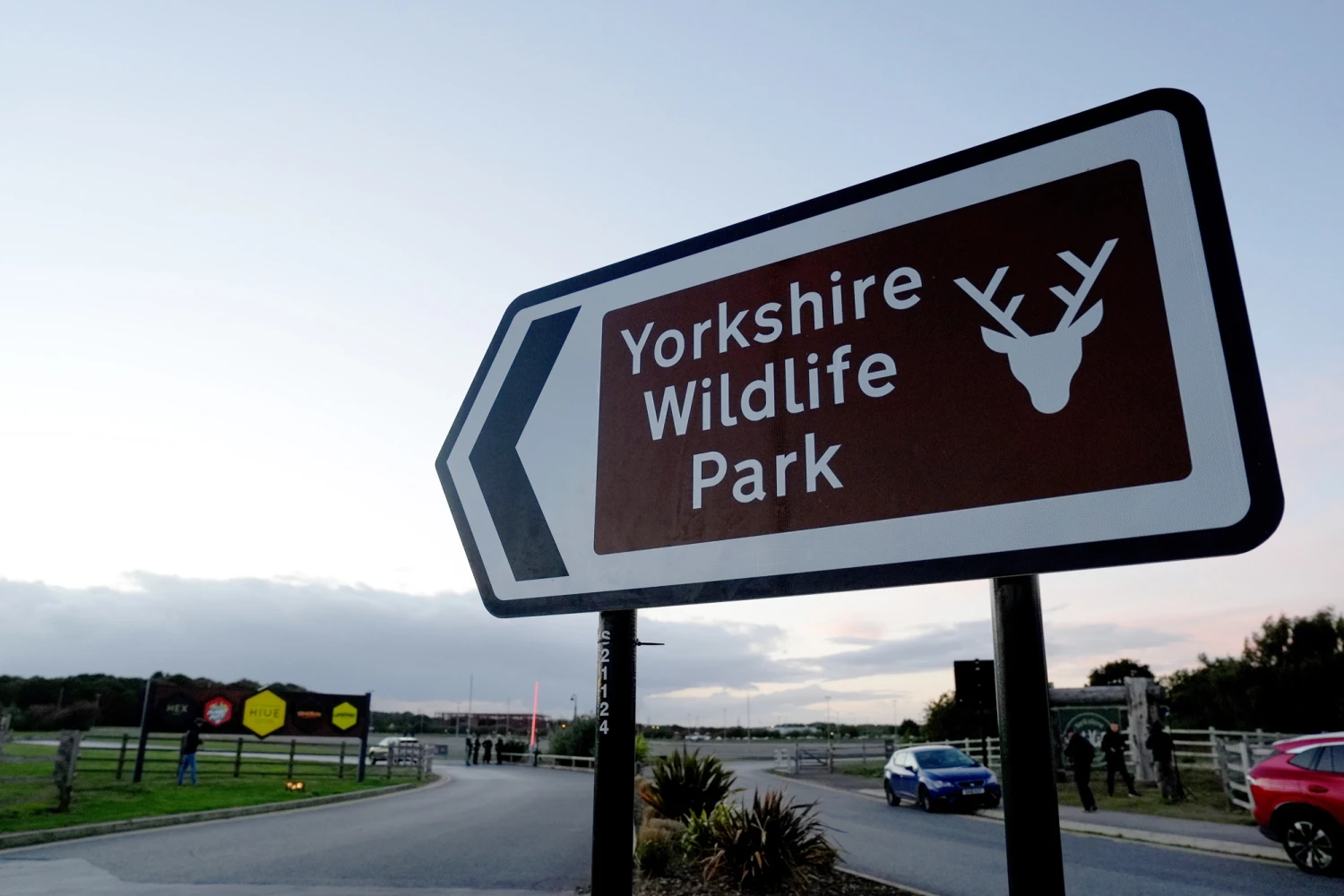 A sign marks the entrance to Yorkshire Wildlife Park near Doncaster, England.