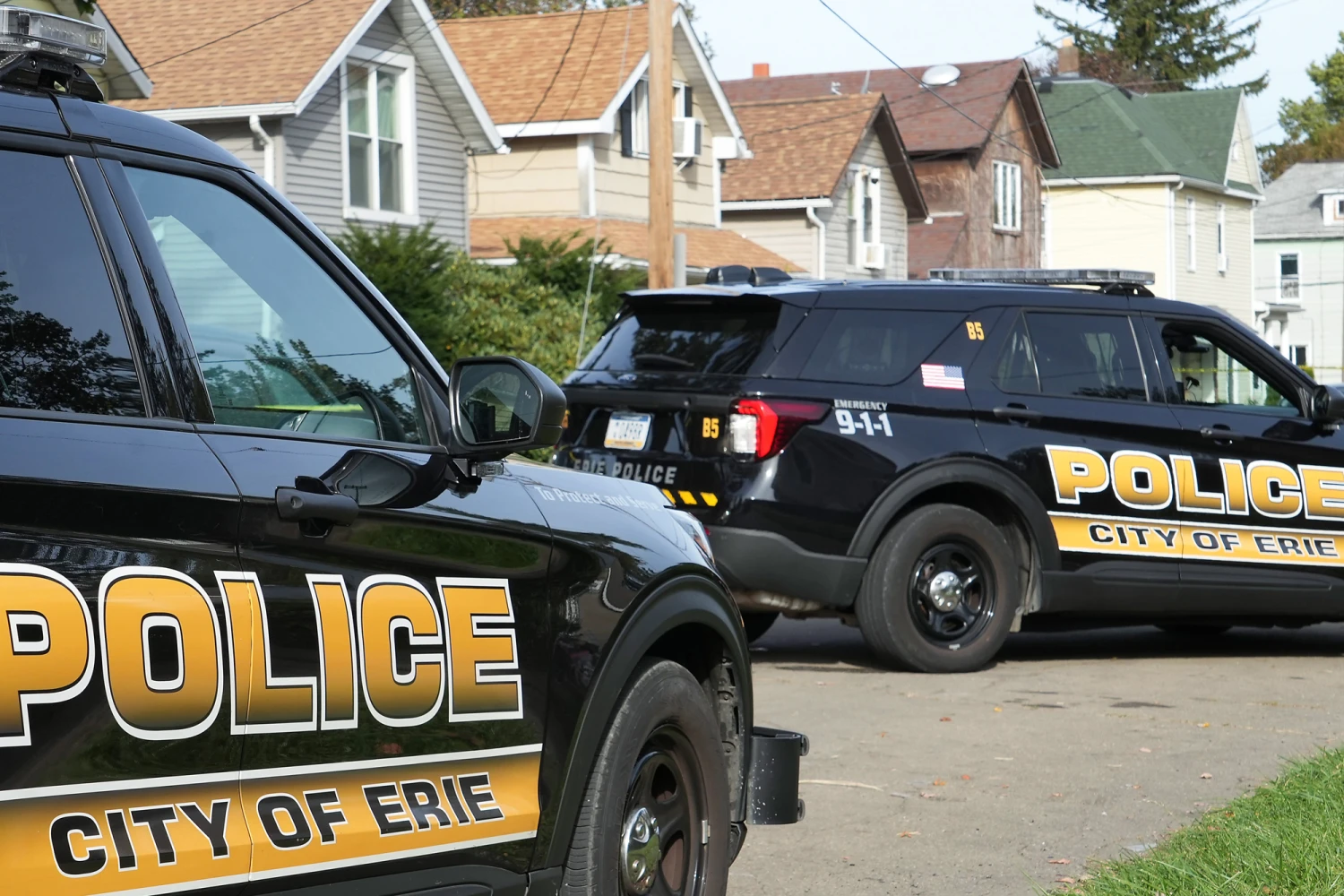 Erie Bureau of Police investigate the scene where nine people were killed in a reported shooting in and around a home at 722 Perry St. in Erie, Pa., on Oct. 9, 2026.