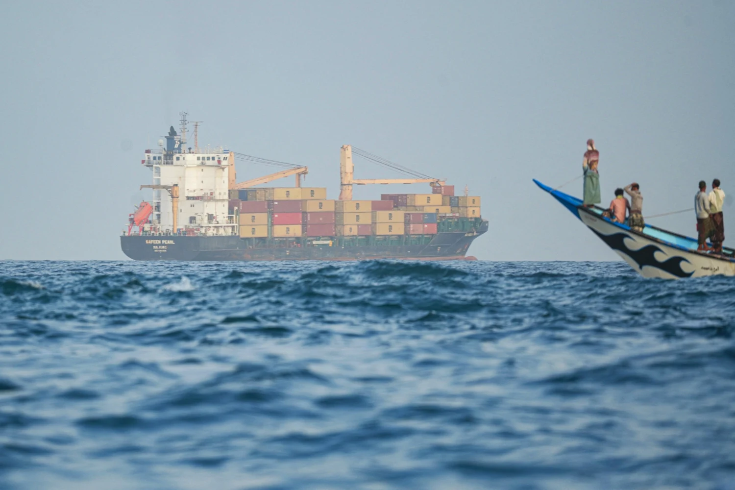 A container ship anchored near the Strait of Bab al-Mandeb off Yemen's coast on Aug. 6, 2026.