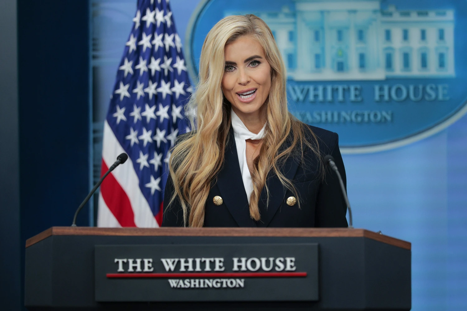 White House Press Secretary Katie Zacharia during her first briefing on Oct. 13, 2026.