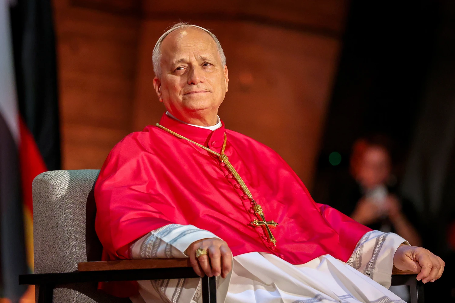 Pope Leo XIV sits on stage prior to deliver a speech during his visit to the headquarters of the United Nations Educational, Scientific, and Cultural Organization (UNESCO) on September 25, 2026 in Paris, France.