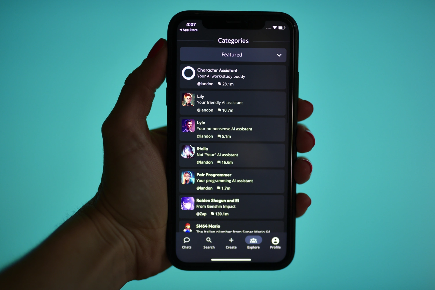 The Charcter.AI app on a smartphone.