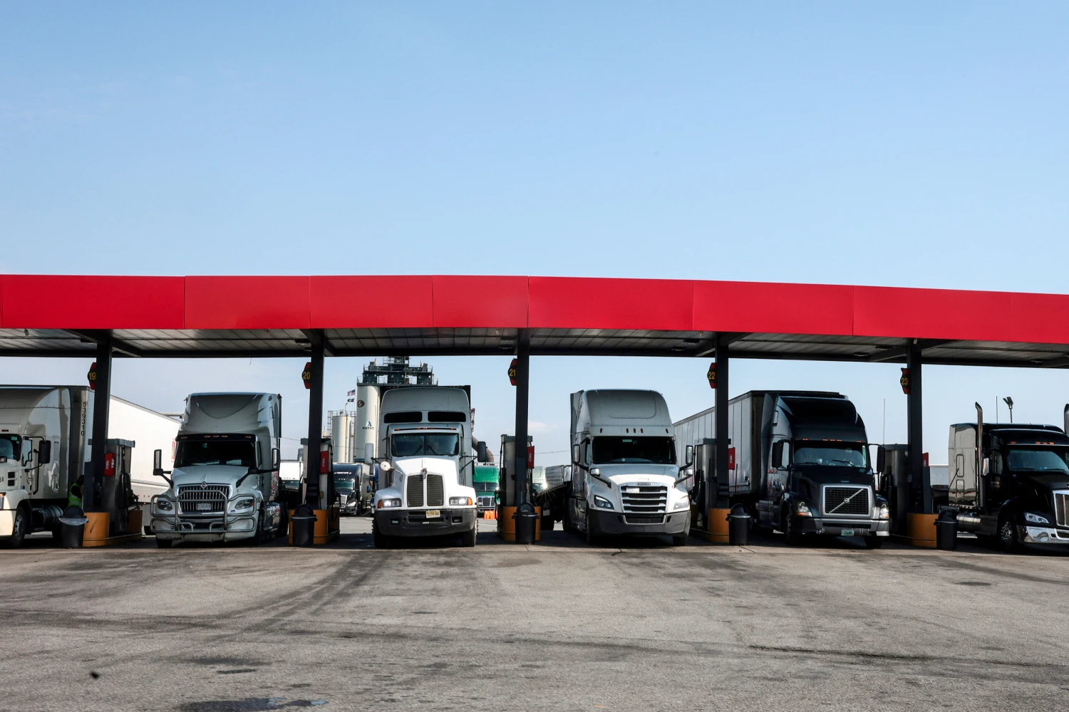 Trucks at a gas station on Sept. 17, 2026, in Newark, N.J.
