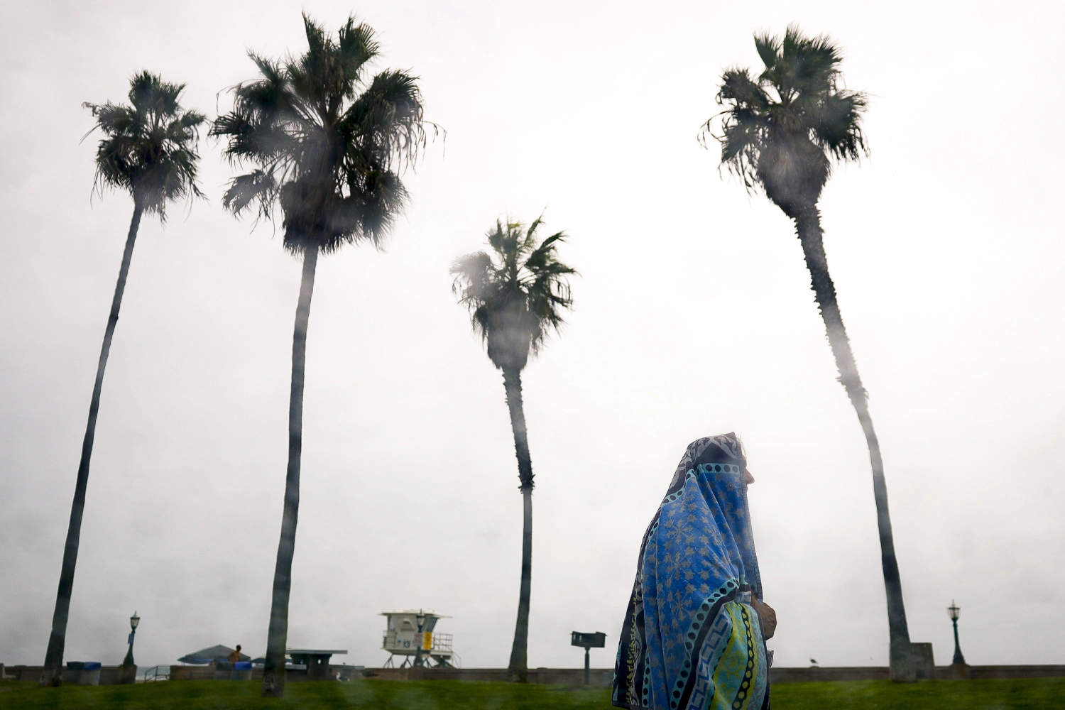 Rain falls on Mission Beach in San Diego on Oct. 10, 2026.