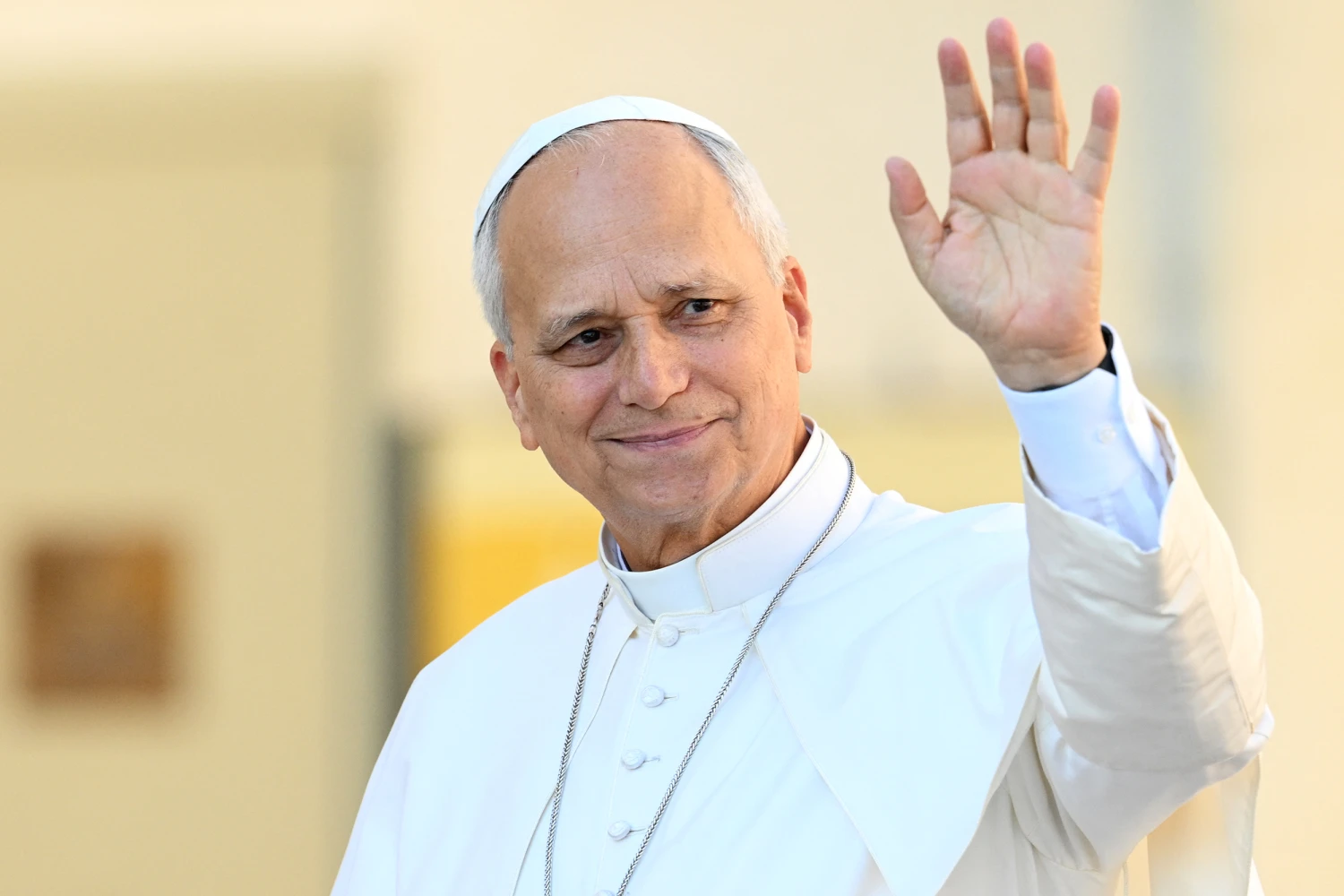 Pope Leo XIV waves to the crowd during the weekly general audience at St Peter's Square in The Vatican on September 30, 2026.