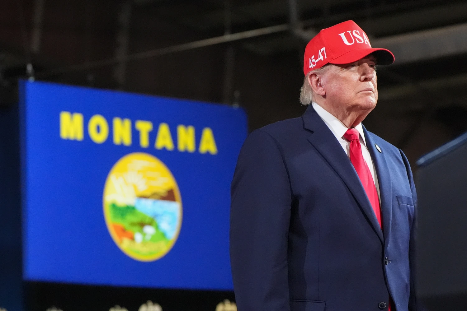 President Donald Trump arrives at a campaign rally at Majestic Valley Arena, Wednesday, Oct. 14, 2026, in Kalispell, Mont.