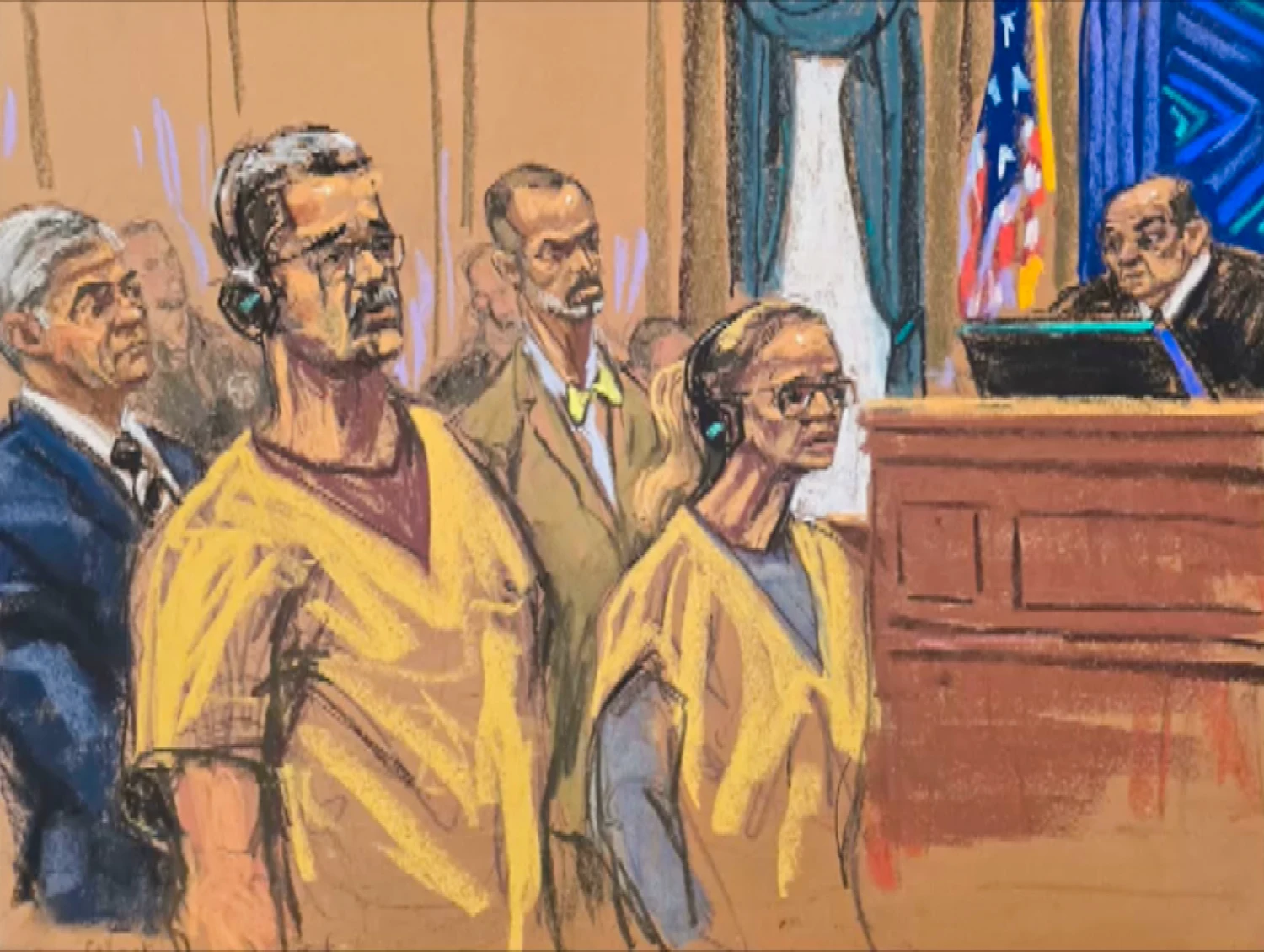 Nicolas Maduro and his wife Cilia Flores stand beside lawyers Barry Pollack and Mark Donnelly as Judge Alvin Hellerstein presides at the Daniel Patrick Moynihan U.S. Courthouse in New York on Thursday.