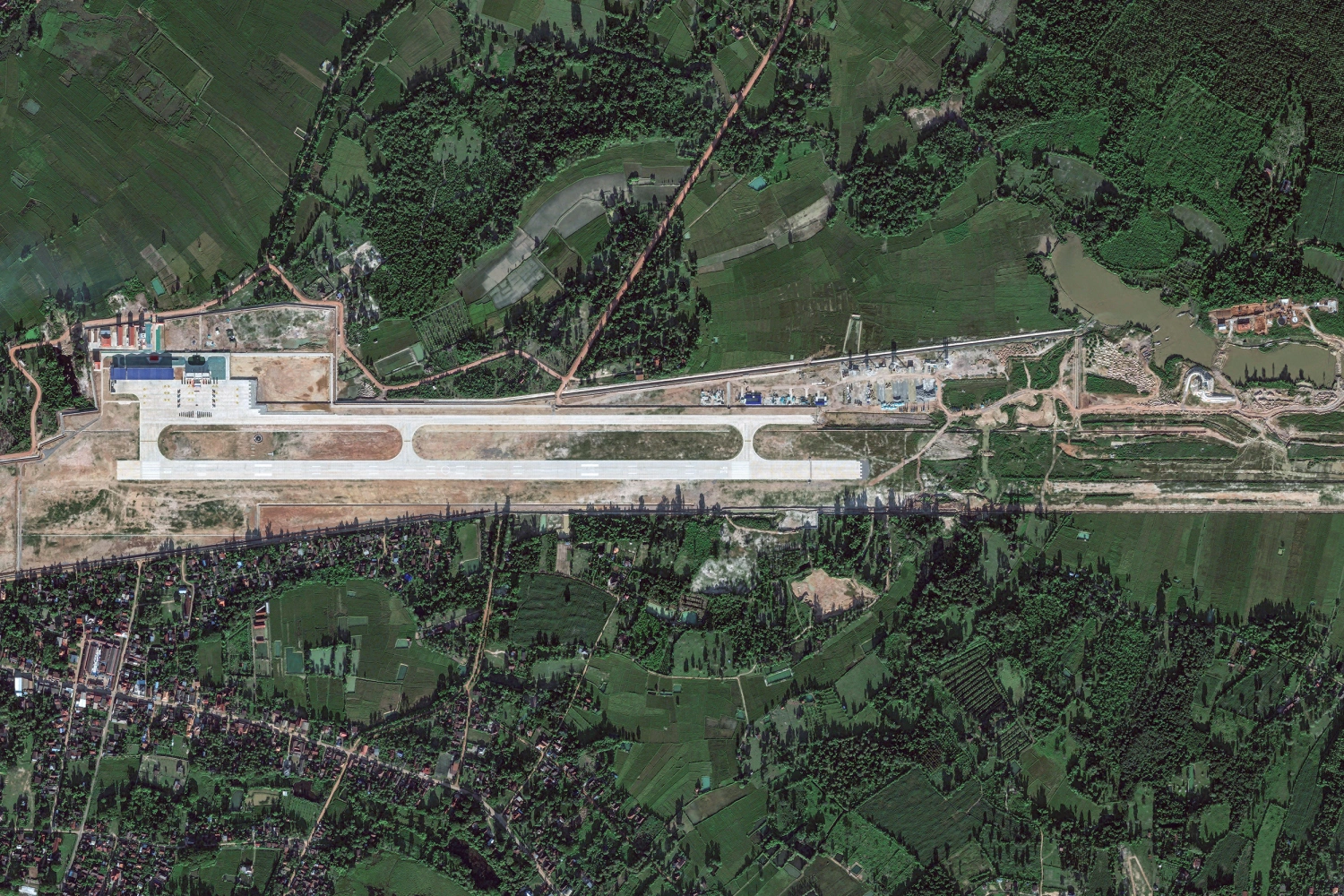 This satellite image provided by Vantor shows shows Ben Keun airport in Laos, Cambodia, Sept. 30, 2026.